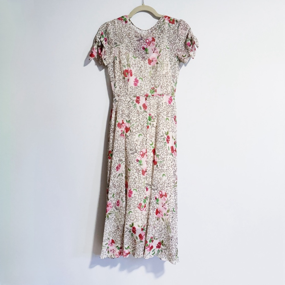 Zara - Chiffon Overlay Star and Floral Print Midi Dress